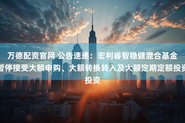 万德配资官网 公告速递：宏利睿智稳健混合基金暂停接受大额申购、大额转换转入及大额定期定额投资